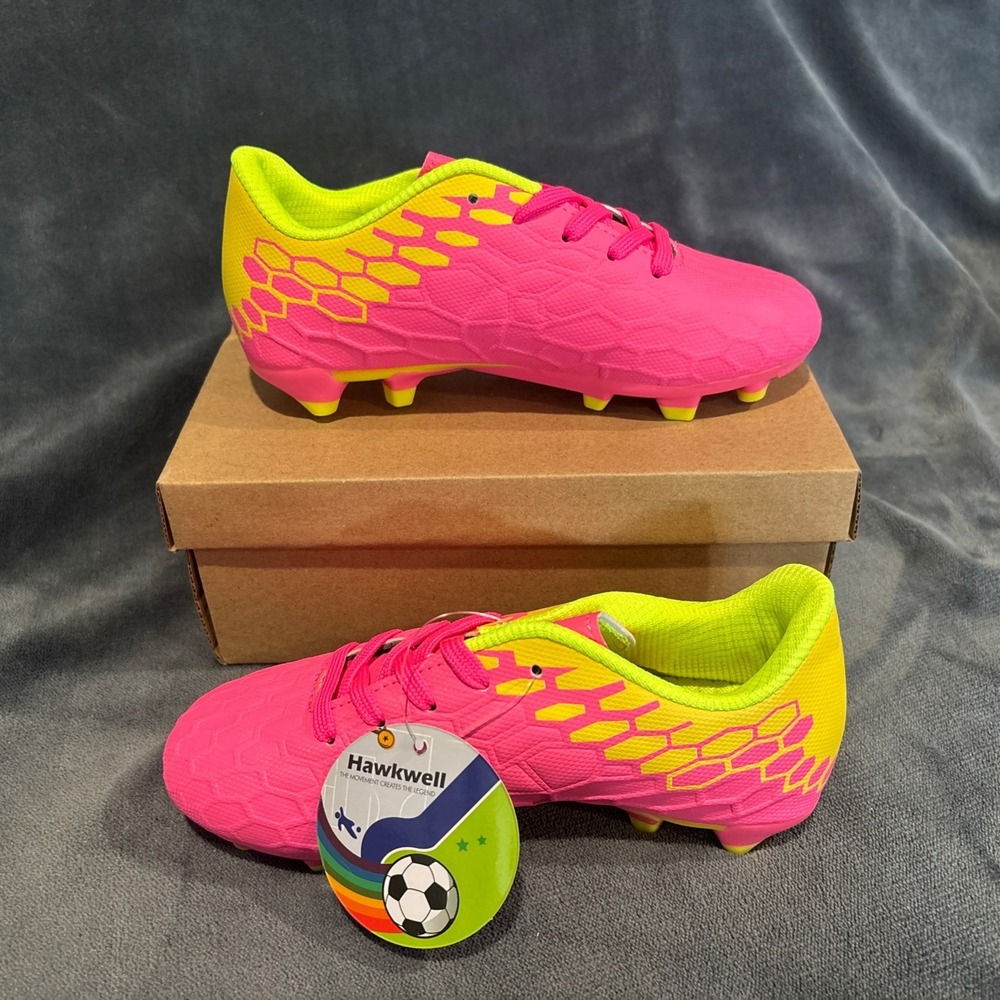 Hawkwell Pink and Yellow Soccer Cleats with Hexagonal Pattern- Size 12